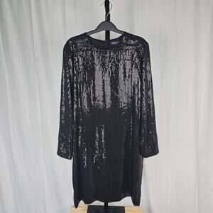 Brooks Brothers Sequin Long Sleeve Sheath Dress Black Size 12 NWOT